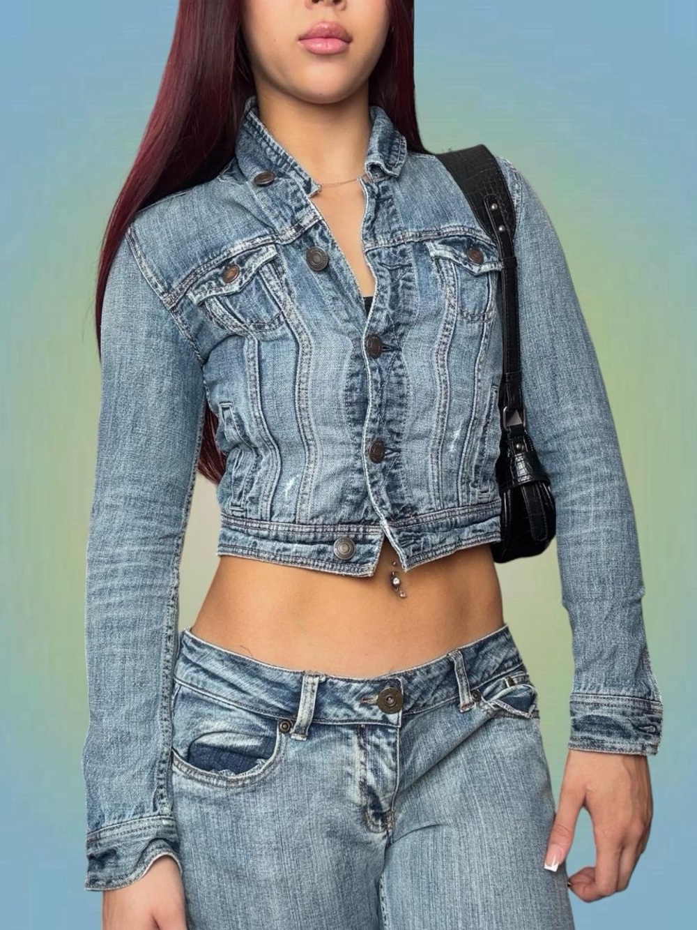 American Eagle Outfitters Cropped Light Blue Denim Jacket